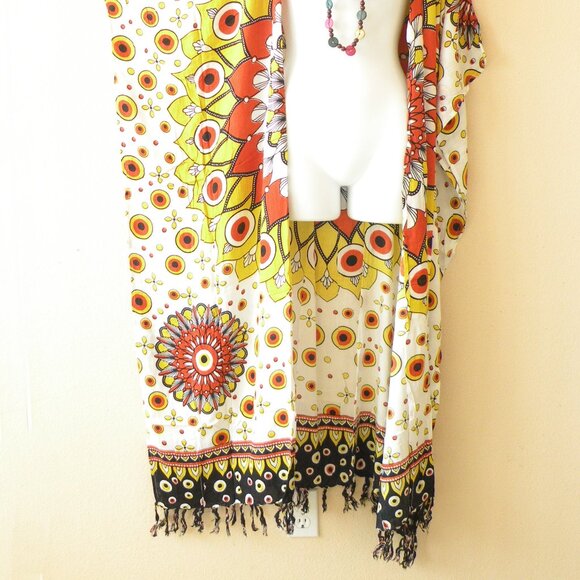 CD636 Paisley Batik Plus Open Kaftan Open Cover Up Maxi Cardigan fit up to 5X - Picture 2 of 2